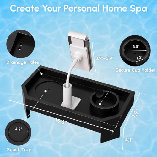 Vespara Bamboo Hot Tub Table with Adjustable Phone Holder, Non Slip Hot Tub Table Spa Gifts for Women, Bathtub Canddy Tray with Wine Glass Holder Tray for Luxury Bathtub& Bathroom Accessories Black - color: Black