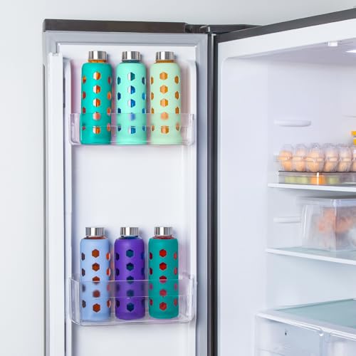 Mrsdry Glass Juice Bottles with Lids and Silicone Sleeves 18 oz, 4-Pack Reusable Clear Glass Water Bottles with Stainless Steel Airtight Cap for Juicing, Refrigerator, BPA Free Leak-Proof Drinking Jar - color: Green