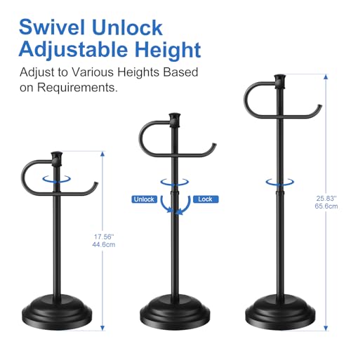 RUMOSE Toilet Paper Holder Stand for Floor, Matte Black Bathroom Free Standing Toilet Tissue Roll Holder with Storage, Adjustable 17-25 Inch, SUS304 Stainless Steel - color: Matte Black