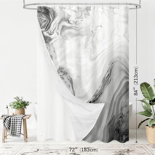 MitoVilla 3 in 1 Extra Long Grey Marble Shower Curtain Set-72 W x 84 H, Modern Ripple Shower Curtain and Waterproof Fabric PEVA Liner Set with 12 Stainless Steel Hooks - color: 3 in 1 - Grey, size: 72"W x 84"L (Pack of 1)