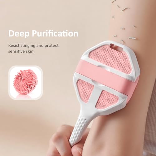 3PCS Extender Handle Set,17in Lengthen Detachable Long Handle Back Brush*1,Silicone Body Scrubber for Gentle Exfoliating and Massage Can Produce Rich Foam*2,Long Handle Back Scrubber for Men (White)