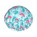 Pink Flamingos Shower Cap For Women Reusable Waterproof Double Layers Bath Cap Hair Protection Elastic Ladies Spa Salon Shower Hat - color: Pink Flamingos
