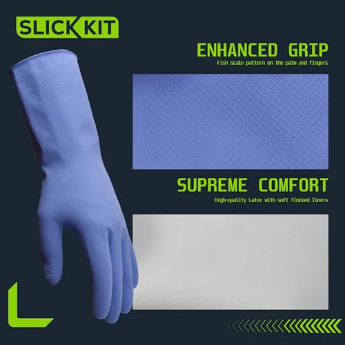 Rubber Kitchen Cleaning Gloves, Reusable Dishwashing Gloves, Non-Slip, with Flocked Liner, 3 Pairs (Pink+Yellow+Blue) (Medium) - color: Pink + Yellow + Blue, size: Medium