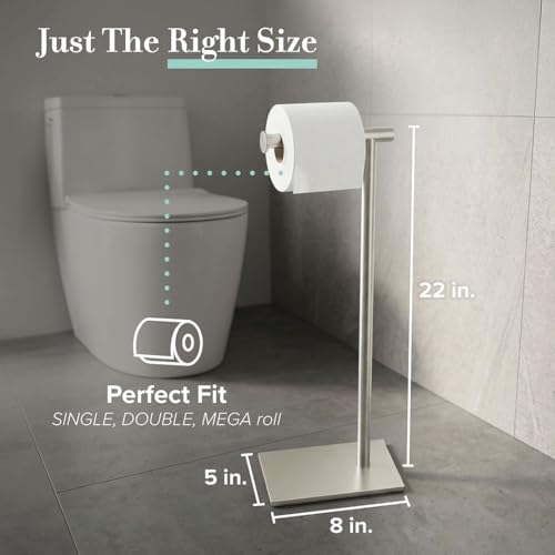 Gatco 1431SN Bathroom Toilet Paper Holder Stand, Freestanding Tissue Roll Holder, Weighted Base, Satin Nickel, 22.25 Inch, Modern Rectangle Base - color: Satin Nickel, 22.25"h
