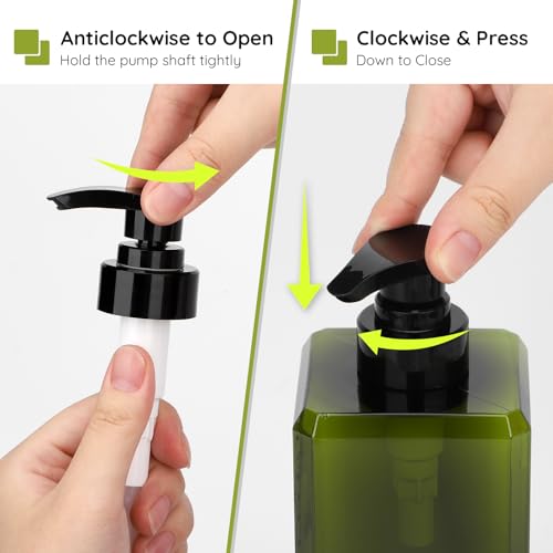 Segbeauty 33.8oz Square Shampoo and Conditioner Dispenser, 3pcs Large Capacity Plastic Soap Dispenser Bathroom, Green 1000ml Empty Lotion Pump Bottle Soap Hand Wash Bottles with Waterproof Labels - color: Green, style: 3pcs