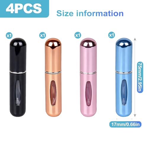 CoguZed 4 Pack 5ml Refillable Perfume Atomizer Empty Bottles, Travel Size Cologne Dispenser with Visual Window, Bottom Fill Mini Scent Spray Pump for Men and Women