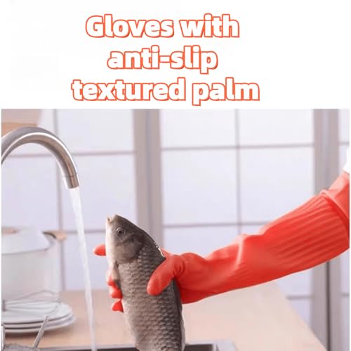Long Rubber Waterproof Latex Household Cleaning 18inch Gloves Red Long Sleeved Heavy-duty Reusable 2Pair - color: Red, size: Large