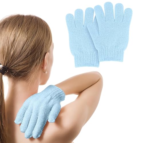 2 PCS Exfoliating Glove Loofah Sponge Exfoliating Body Scrubber Deep Cleansing Removes Dead Skin for Both Women and Men (Blue) - color: A7-blue