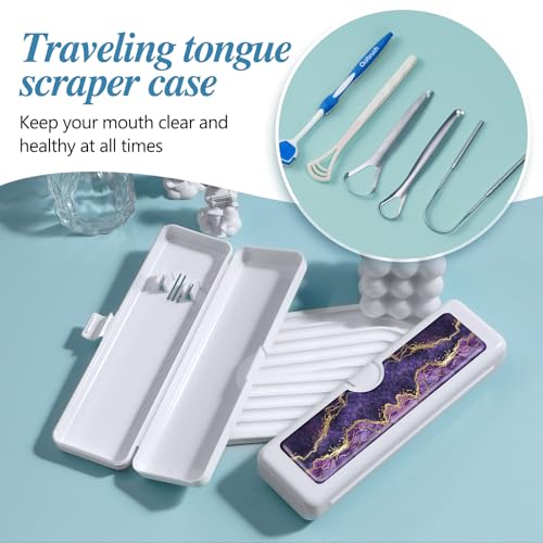 Toothbrush Travel Case - Colorful Pattern, Holder and Covers for Toothbrushes, Includes Tongue Scraper Case - color: Purple Marble, size: Large
