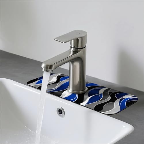 Faucet Fast Absorbent Pad - Modern Abstract Blue Grey Wave , Suitable For Kitchen, Bathroom, Island And Other Scenes - color: Modern Abstract Blue Grey Wave