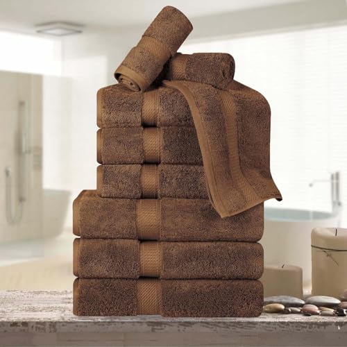 Superior Egyptian Cotton 800 GSM Plush & Absorbent, 9 Piece Set, Chocolate | Quick Dry, Soft Luxury Towel Set, Bath Essentials, Guest Bath, Spa, 3 Bath, 3 Hand, 3 Face Towel, Madeline Towels - color: Chocolate, size: 9 Piece Towel Set
