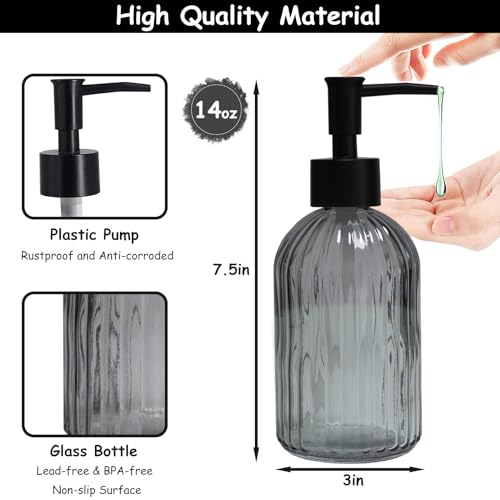 YYTSGG Grey Glass Soap Dispenser with Black Plastic Pump, 13.5oz Refillable Liquid Hand Soap Dispenser, Lotion Dish Soap Dispenser for Modern Home Decor, Bathroom, Kitchen Countertop, Hotel - color: Gray
