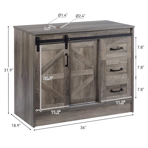 36" Farmhouse Bathroom Vanity with Sink, Bathroom Storage Cabinet w/Sliding Barn Doors & Drawers, Freestanding Vanity w/Black Ceramic Vessel Sink Combo Set - color: Black Ceramic Sink, size: 36"