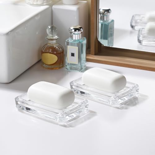 WHJY 2 Pack Glass Soap Dish - Rectangular Soap Bar Container - Transparent - size: 4.8"*3.54"