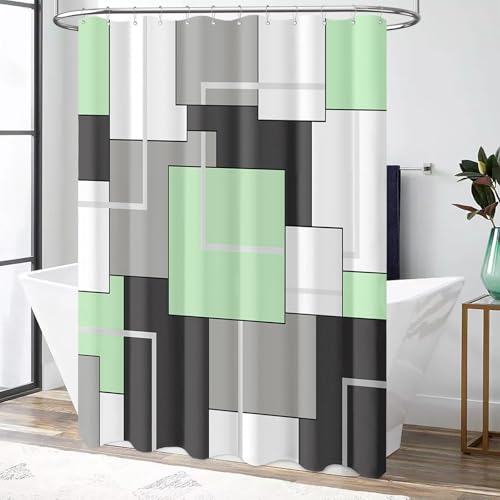 BTTN 78 Inch Long Shower Curtain, Tall Geometric Abstract Fabric Shower Curtain Set with Plastic Hooks, Large Modern Luxury Neutral Cloth Curtains for Bathroom Shower and Bathtub - 72x78 - Mint Green - color: Mint Green, size: 72"W x 78"L (Pack of 1)