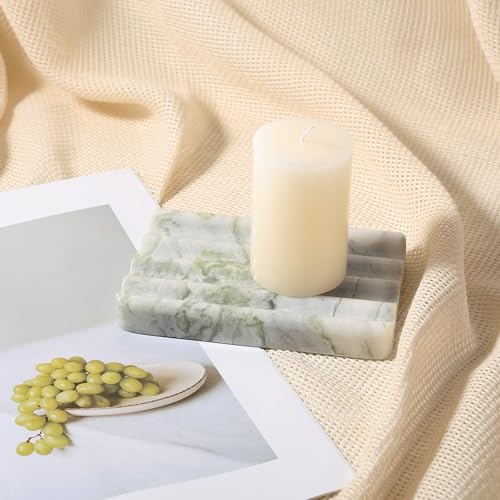 Karibiber Marble Soap Dish, Large Stone Bar Soap Holder Shower, Green Bathroom Soaps Saver, Easy Cleaning Natural Stone Sponge Holder for Kitchen Sink, Executive Jewelry Ring Tray - color: Light Green