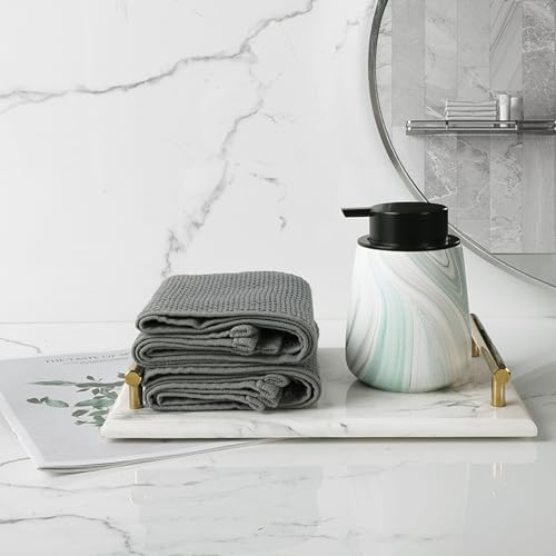 12Oz Ceramic Liquid Soap Dispenser - Modern Lotion Hand Soap Dispenser with Easy-to-Press Black Pump, Reusable and Refillable Dish Soap Dispensers for Bathroom & Kitchen, Marble Green - color: Marble Green, style: Liquid Pump