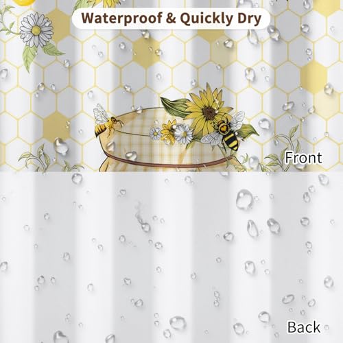 Fabric Shower Curtain with Hooks, Waterproof & Washable & Polyester, Spring Funny Bee Daisy Sunflower Floral Shower Curtains for Bathroom, Rusitc Farmhouse Bathroom Curtain, House Gift, 71x74 Inch - color: Bee Sunflower