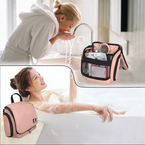 Goloni Hanging Toiletry Bag, 10 Compartments Water-Resistant Makeup Bag with 360° Spinning Metal Hook, Large Travel Cosmetic Organizer for Men & Women, Pink (7.05oz) - color: Pink