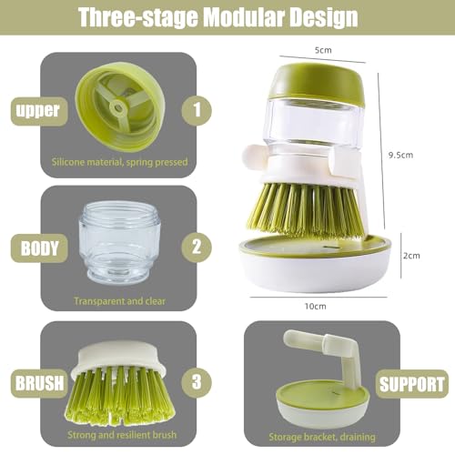 Soap Dispenser with Dish Brush and Storage Bracket, Easy to Clean Kitchen Utensils and Sink, Gray - color: Gray