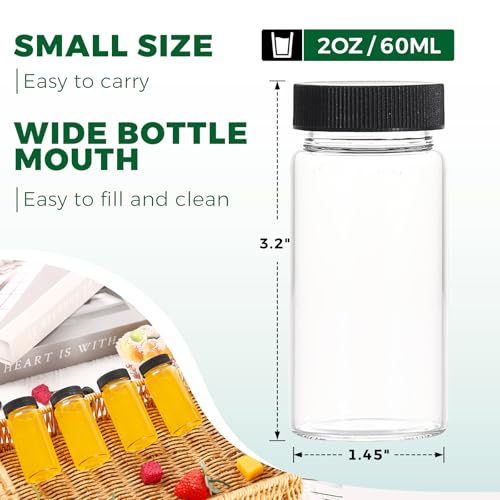 Jarsoph 2oz 60ml 16 Pcs Clear Glass Bottle with Lids, Wellness, Juice, Mini | Leakproof Mini Travel Bottles, Decorative Bottles Set for Spices - size: 2OZ 16PCS
