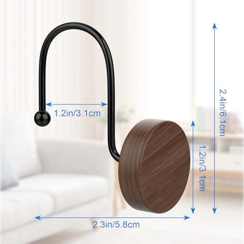 Shower Curtain Hooks, Decorative Shower Curtain Rings for Shower Curtain, Imitation Wood Grain Resin Shower Curtain Hangers, 12PCS Waterptoof Shower Hooks for Bathroom, Bedroom, Plant Hanger (Black) - color: Black