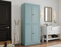 Palace Imports Solid Wood Tall Bathroom Pantry Cabinet with 4 Shaker Doors & Adjustable Shelves, Aqua - 100% Eco-Friendly, Renewable, Space-Saving Storage, 71.5" H x 32" W, Made in Brazil - color: Aqua