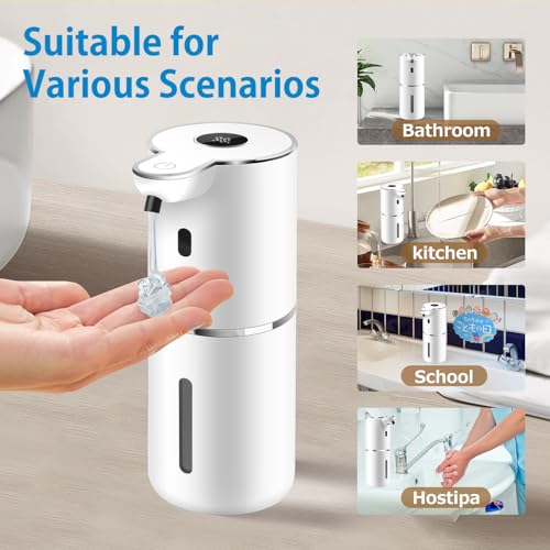 Automatic Liquid Soap Dispenser 12.8oz, Rechargeable & 6 Levels Soap Adjustable with Digital Display, Wall Mount, Waterproof, Touchless Hand/Dish Soap Dispenser for Kitchen, Bathroom, Hotel - color: White