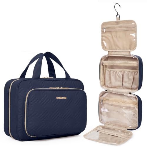 BAGSMART Toiletry Bag Hanging Travel Makeup Organizer with TSA Approved Transparent Cosmetic Bag Makeup Bag for Full Sized Toiletries, Medium-Navy - color: Navy, size: Medium