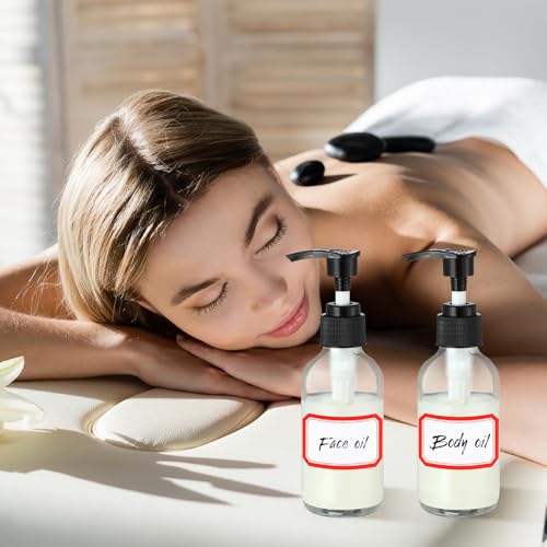 Tanlade 12 Pcs Glass Pump Bottle Dispenser 4 oz Travel Bottles with Pump Refillable Glass Containers for Toiletries Lotion Liquid Soap Shampoo Essential Oils Cosmetic Travel Accessories(Clear) - color: Clear