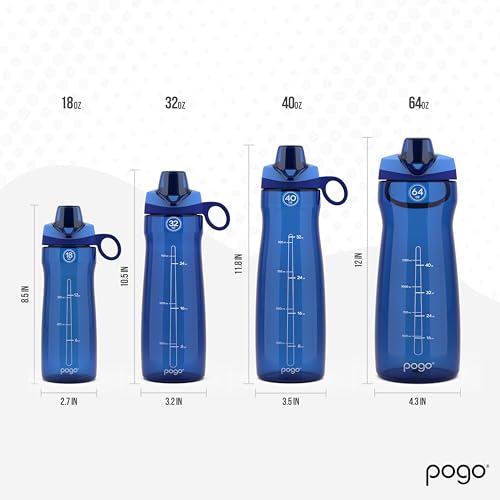 Pogo 64oz Plastic Water Bottle with Leak-Proof Chug Lid and Carry Handle, Reusable, BPA Free, Capacity Markings, Dishwasher Safe, Perfect for Travel, School, Outdoors, and Gym, Blue - color: Blue, size: 64 Ounces