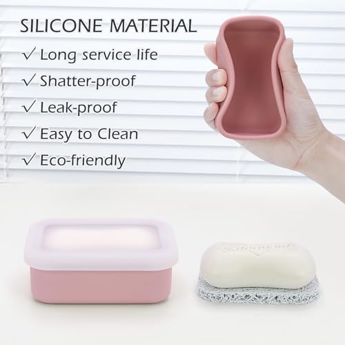 AIDIMMING Leak Proof Silicone Travel Soap Case with Clear Lid & Drain Pad, Compact Bar Soap Container, Portable Soap Holder for Standard Bar Soap & Handmade Soap, Travel Camping Gym (Clear&Pink) - color: Clear&pink