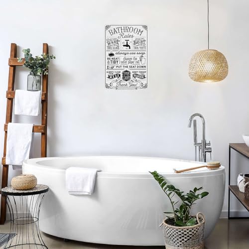 Crazysign Funny Bathroom Toilet Decor Sign Bathroom Rules Quotes Wall Art Vintage Tin Sign 8x12 Inches (3092) - color: White