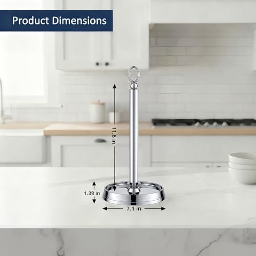 KASUNTO Paper Towel Holder (with Heavy Weighted Base) Steel Paper Holder countertop，Black Paper Towel Holder for Kitchen Countertops, Bars & Dining Tables,Fits Standard & Jumbo Rolls,Chrome - color: Poilshed Chrome