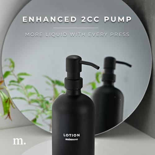 MaisoNovo Soap Dispenser 3 Piece Set - 16.9oz Black Bottles with Black Stainless Steel Pump Core - color: Black Bottles/ Black Pumps/ Black Slate Tray