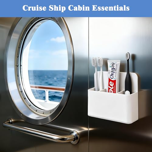 MoKo Magnetic Toothbrush Holders for Cruise Essentials, Travel Toothbrush Holder for Bathrooms, Wall Mounted Tooth Brush & Toothpaste Organizer, Cruise Must Haves, White - color: White