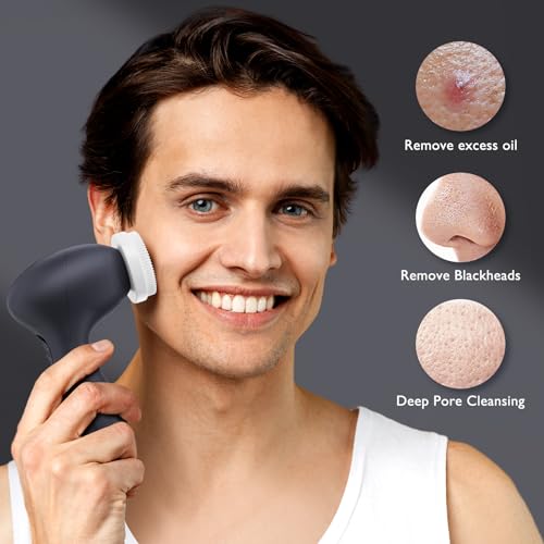 COSLUS Facial Cleansing Brush Silicone Face Scrubber: 7 in 1 FBS-D Electric Exfoliating Rotating Massage Device Waterproof Deep Cleaning Exfoliation Spa Machine - Electronic Skin Care Wash System - color: Black, size: With 7 brush heads