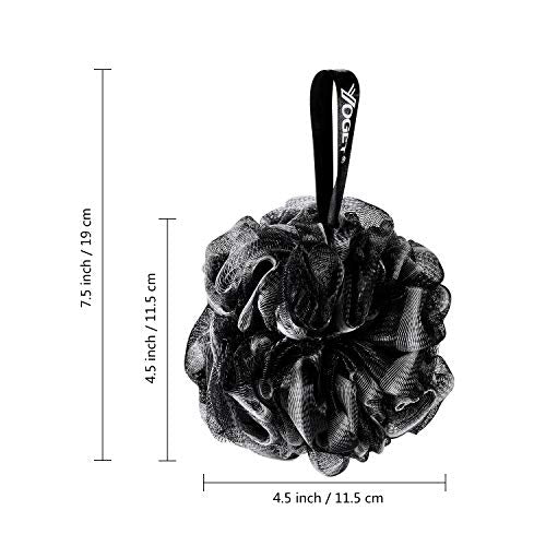 Yoget Bath Loofah Sponge, 4 Pack Black 60G Shower Mesh Ball Soft Pouf Body Scrubber, Exfoliate, Cleanse, Soothe Skin, Black Loofah with White Trim - style: Black