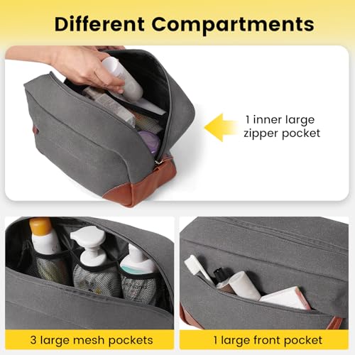 Vorspack Large Travel Toiletry Bag - Hanging Toiletry Bag for Men Water Resistant Canvas Shaving Bag with Large Capacity for Home Travel - Light Grey - color: Light Grey, size: Large