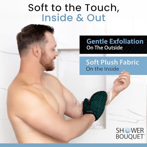 Japanese Exfoliating Mitt 2-Pack - Charcoal & Silver Ion Exfoliating Gloves for Shower - Soft Inner Fabric Gentle Exfoliation & Deep Cleansing Body Scrub Gloves for All Skin Types - 1 White, 1 Green - color: Charcoal Green + Charcoal White, size: 1 Count