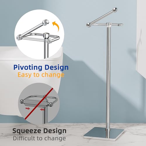 RUACQ Toilet Paper Holder Stand, Bathroom Toilet Paper Roll Holder Free Standing, Toilet Tissue Holder Stand with Post Pivoting Design, Stable Weighted Base, SUS304 Stainless Steel (Chrome) - color: Chrome, size: Free Standing