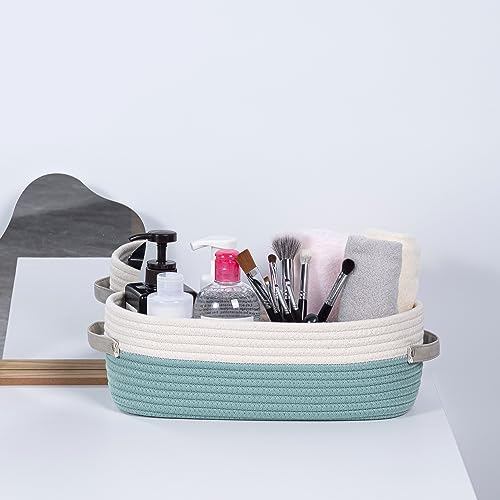 Cotton Rope Woven Toilet Paper Baskets for Organizing Decorative for Boho Decor Small Storage Gift 13"x5.9"x4" Mint Green - color: Mint green