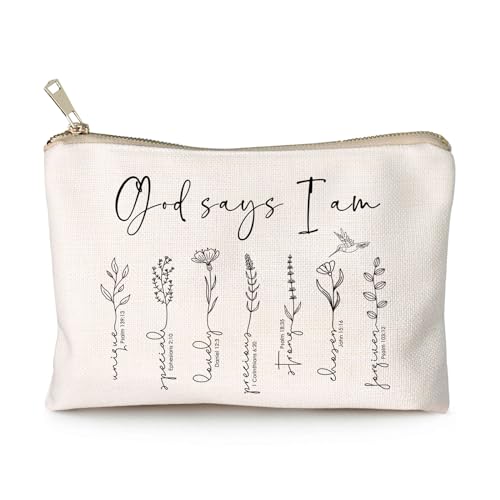 God Says You Are Cosmetic Bag, Christian Makeup Bag Bible Verse Floral Bible Verse Makeup Case for Women, Inspirational Cosmetic Bag, Sister Gifts, Affirmations Gifts (God says I am ...) - color: God says I am ...