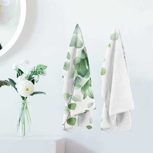 Green Leaves Hand Towels Set of 2, Plant Leaves Bathroom Kitchen Towels Lightweight Breathable Face Towels for Bathroom Gym Hotel Sport Decor - color: Green Leaves