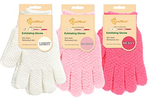 Evridwear Exfoliating Glove Shower Gloves Exfoliate Dead Skin for Dry Sensitive Skin No Irritation with Hanging Loop (3 Exfoliation Level Mixed- 3 Pairs) - color: 3 Pairs Multicolor