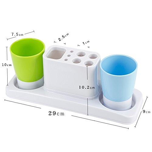 Eslite Bathroom Toothbrush Toothpaste Stand Organizer Plastic Storage Rack Set - color: Blue+green