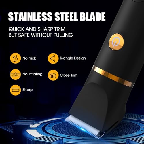 Qreeyx Manscape Body Trimmer for Men, 3 in 1 Men's Grooming Kit with Pubic/Nose Hair Trimmer & Ball Shaver for Nose/Balls/Groin/Legs/Chest Hair Removal, LED Display, IPX6 Waterproof, Gifts for Him Dad - color: Black