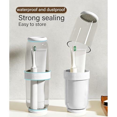 Breathable Toothbrush Travel Case, 2 in 1 Portable Travel Toothbrush Holder and Mouthwash Cup, Large Capacity Toothbrush Cup with Lid for School, Camping, Business Trip, Bathroom, Cruise (White) - color: White