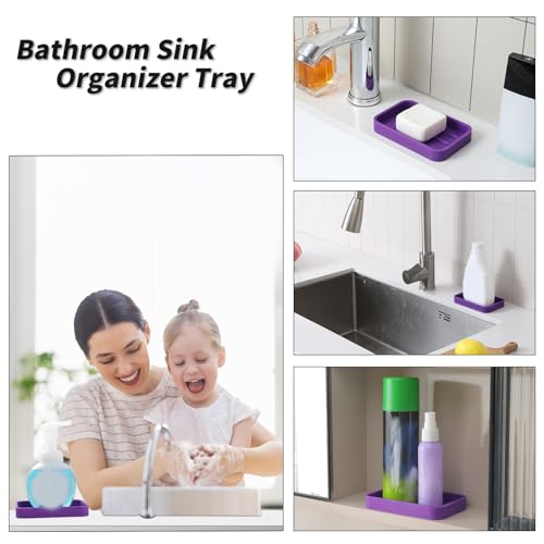 MicoYang Silicone Kitchen Sink Organizer Tray for Multiple Usage,Easy Clean Sponges Holder for Kitchen Bathroom Counter or Sink,Dish Soap Dispenser,Scrubber,Bottle,Cup Purple 4.9”x 3.2” - color: Purple, size: 4.9" x 3.2" x 0.7"