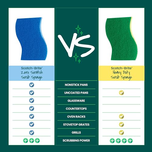 Scotch-Brite Zero Scratch Scrub Sponge, Kitchen Sponges for Cleaning Around the Home,Bathroom&More,Effective + Gentle Dish Scrubber,Best for Nonstick Pots and Pans,Safe on Most Surfaces (Pack of 45) - size: 45 Pack